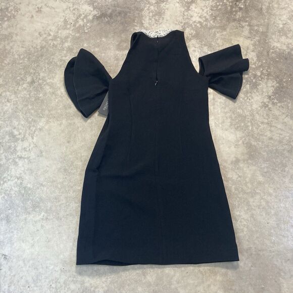Rachel Zoe Dress Womens 4 Black Bixley Pearl Collar Crepe Mini Cold Shoudler - Picture 7 of 12